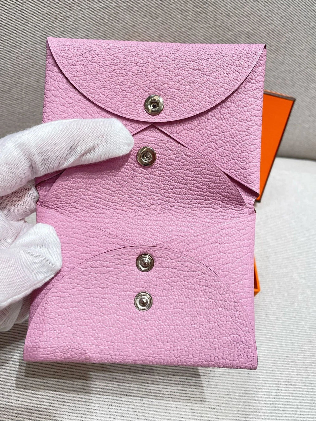 Hermes Purple Goat Leather Folded Card Wallet For Women