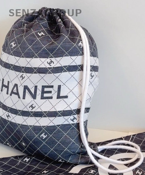 Chanel 24P Canvas Drawstring Closure Shoulder Bag Backpack Black Women Classic