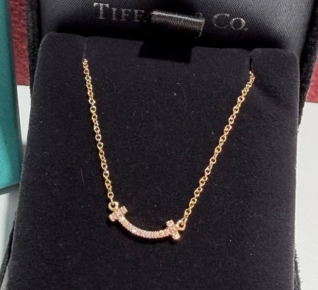 Tiffany &amp; Co. Tiffany T Smile Mini Diamond Necklace 18K Pink Rose Gold
