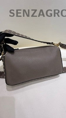 Fendi Baguette Medium Elephant Gray Gold Shoulder Crossbody Bag Women Classic