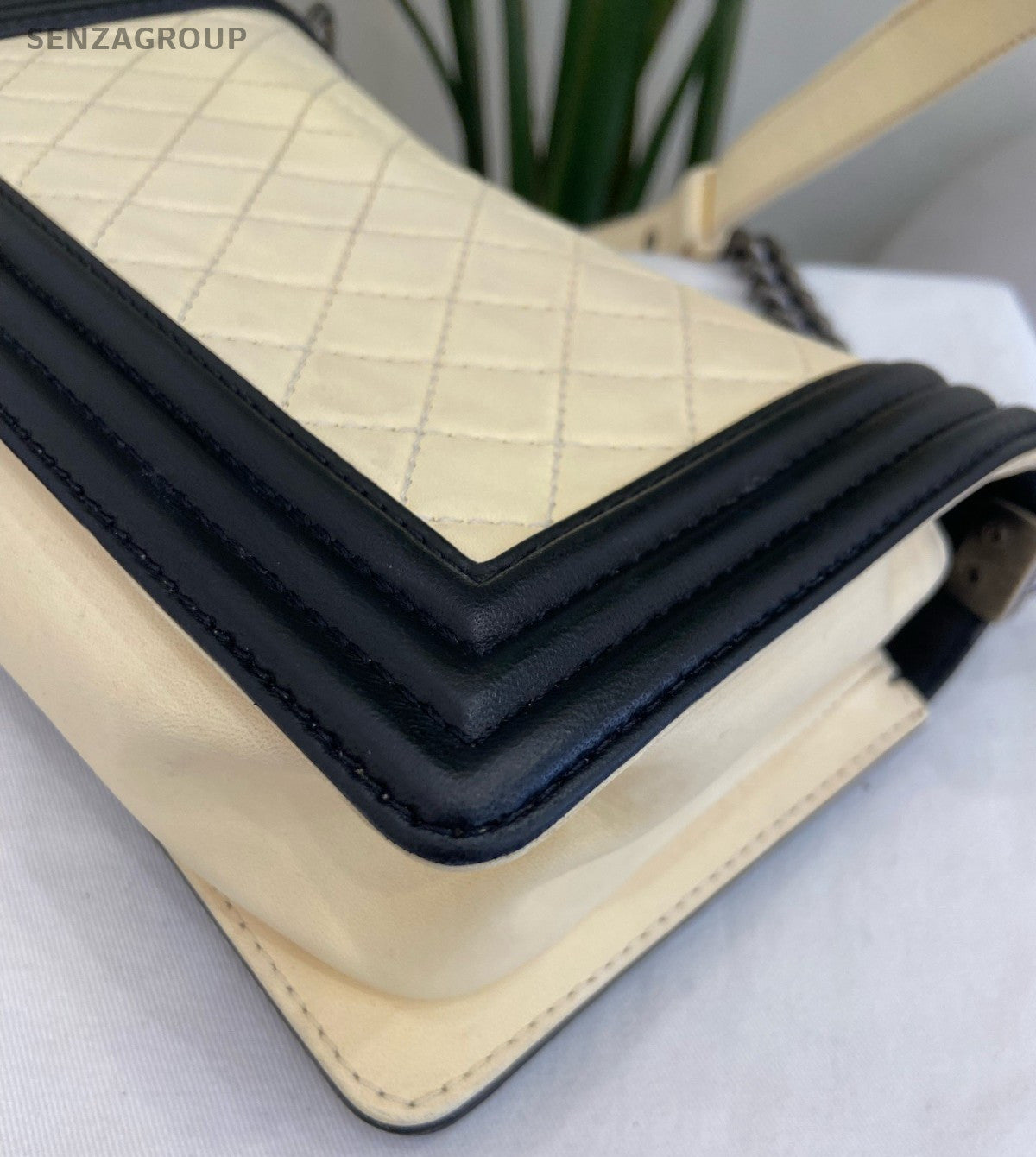 Chanel Leboy MM Chain Shoulder Bag Crossbody White Black Silver Women Classic