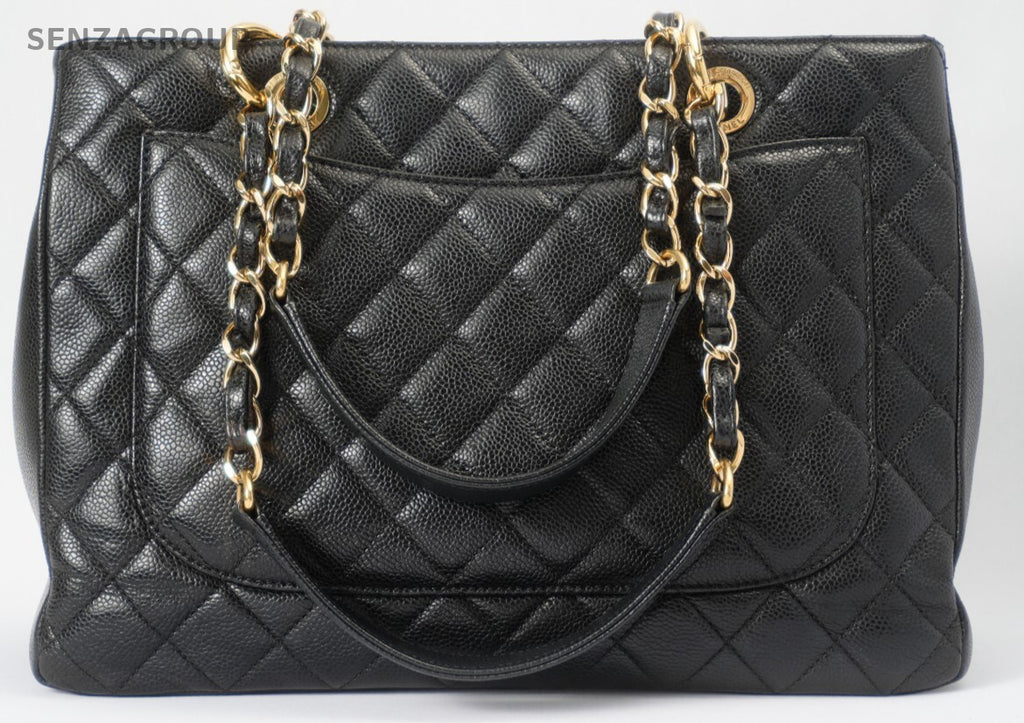 CHANEL Classic Matelasse GST Chain Tote Shoulder Bag Black Gold