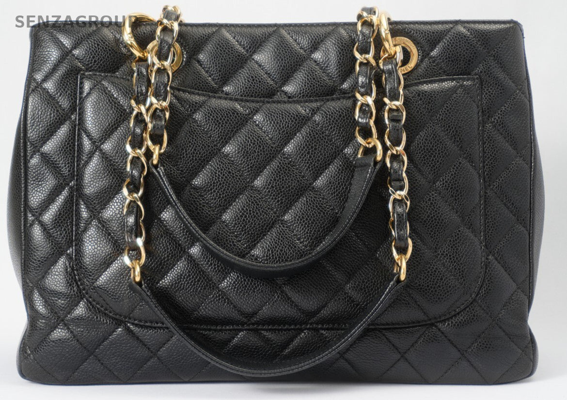 CHANEL Classic Matelasse GST Chain Tote Shoulder Bag Black Gold