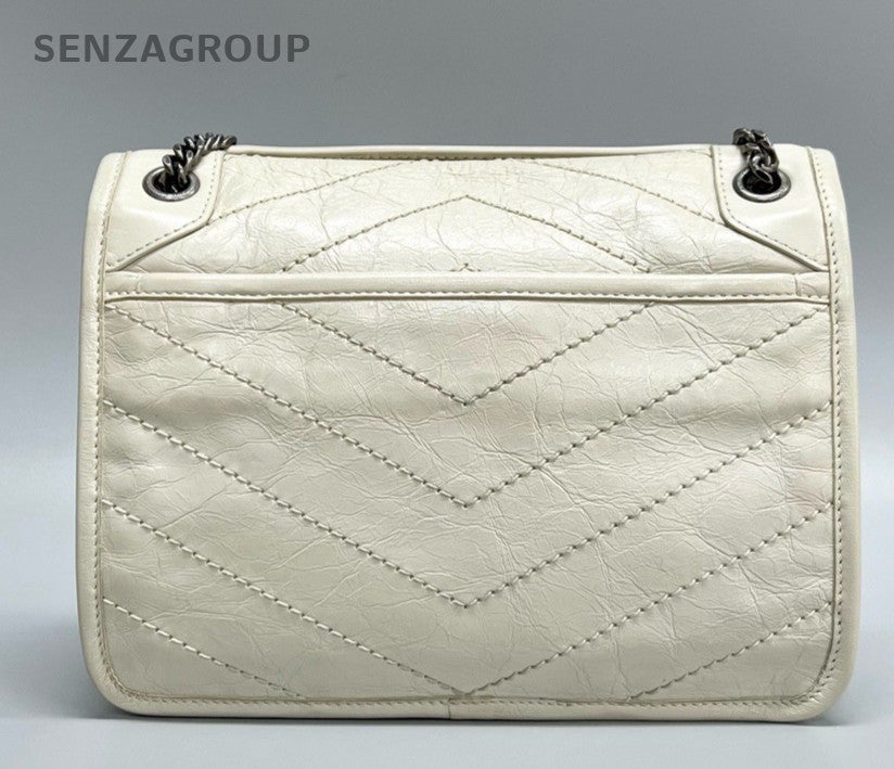 Saint Laurent Niki Baby Chain Shoulder Bag White Silver Used Women Classic