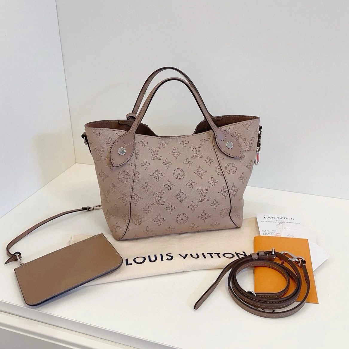 Louis Vuitton Hina PM Top Handle Shoulder Crossbody Gray Silver Women Classic