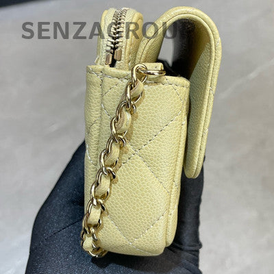 Chanel WOC Phone Chain Crossbody Bag Yellow Gold Hardware Calfskin