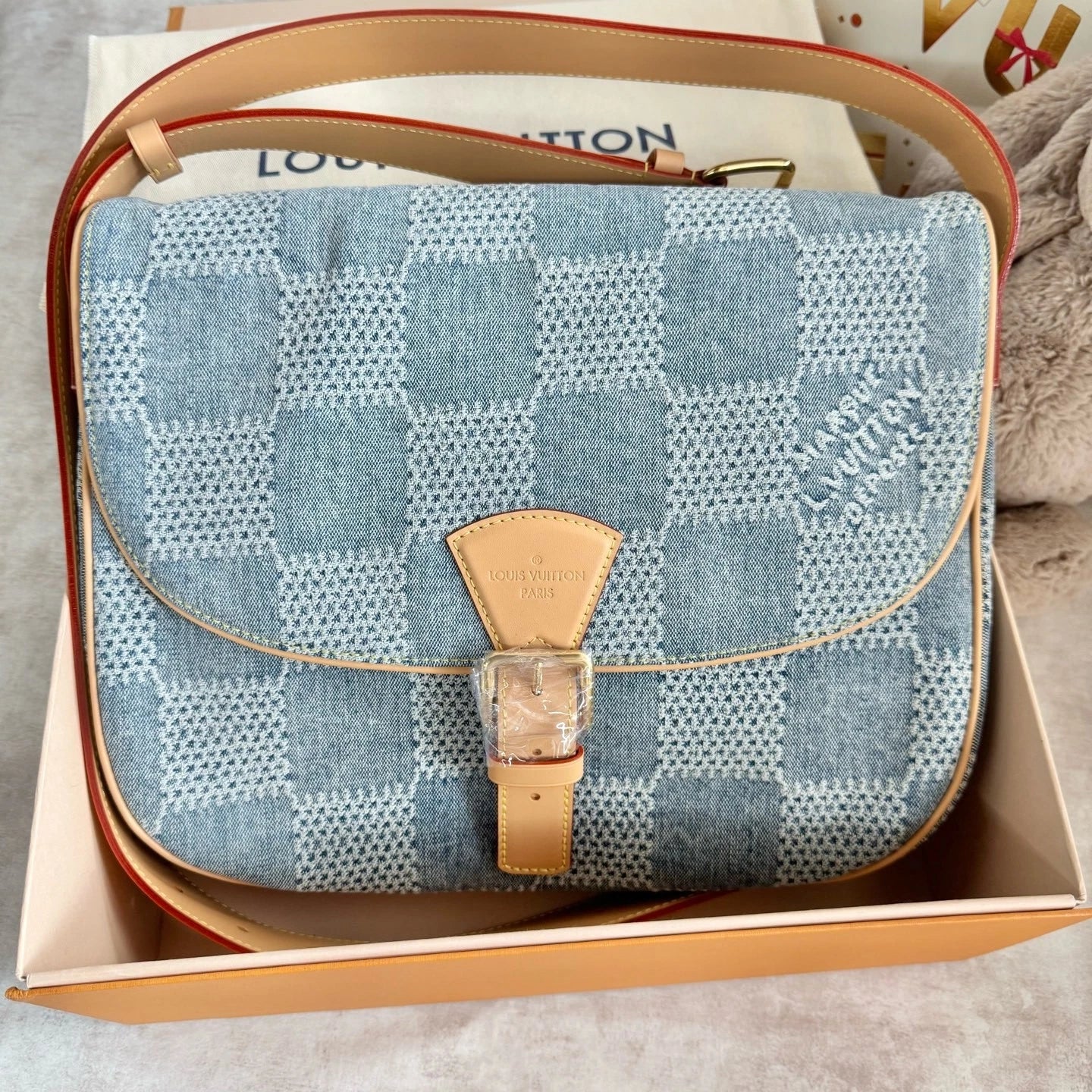New Louis Vuitton Denim Checkerboard Messenger Bag For Women