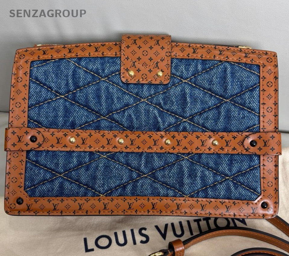 Louis Vuitton Trunk Clutch Chain Shoulder Bag Blue Gold Women Classic Fashion