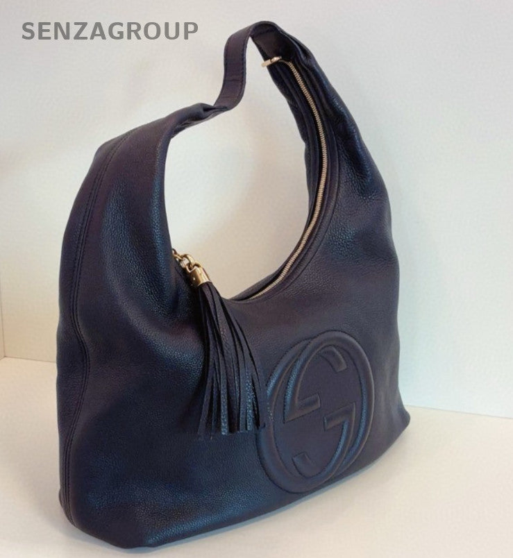 Gucci Soho Hobo Bag Black Gold Top Handle Shoulder Bag Women Classic Fashion