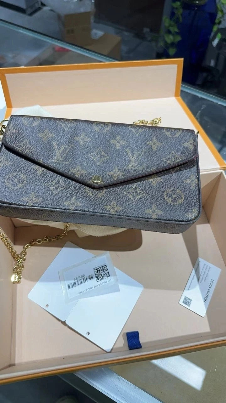 Louis Vuitton Felicie Pochette Monogram Brown Canvas Crossbody Shoulder Bag
