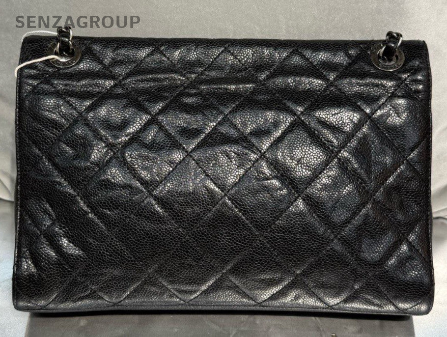 Chanel Classic Flap Calfskin PM Chain Shoulder Bag Crossbody Black Silver