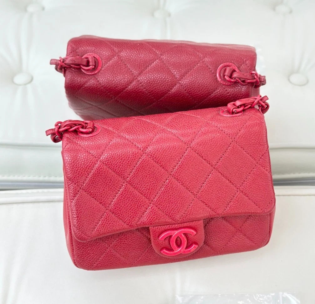 Chanel Classic Flap Mini Square Calfskin Shoulder Bag Red Hardware Women S