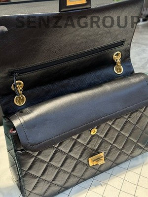 Chanel Black Gold Medium Classic Quilted Chain Shoulder Bag