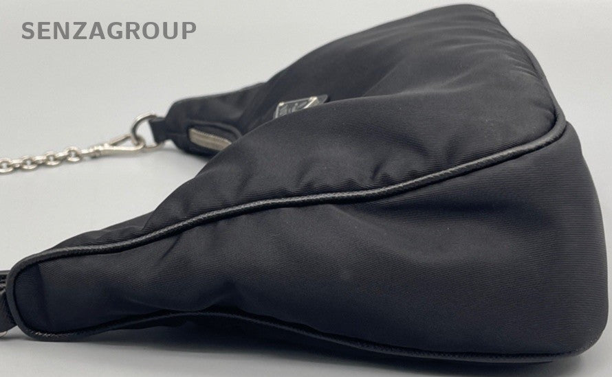 Prada Nylon Hobo Chain Shoulder Bag Black Silver Used Women Classic