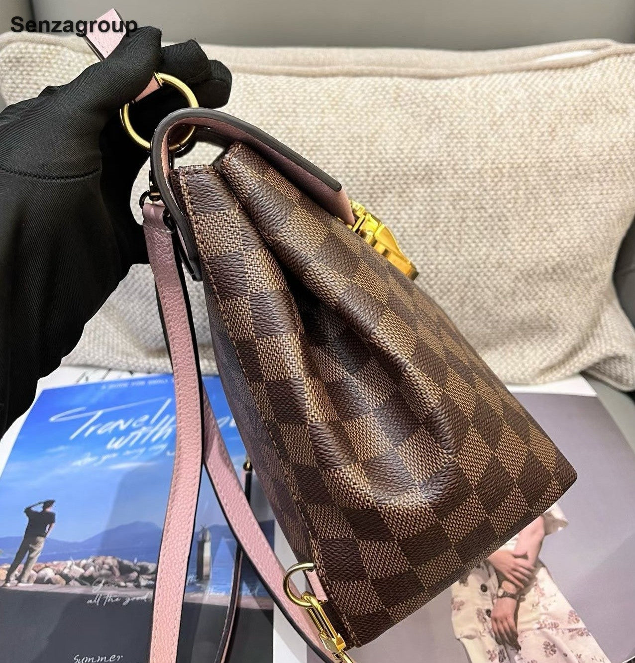Louis Vuitton Clapton Damier Ebene Backpack Crossbody Brown Pink Women Classic