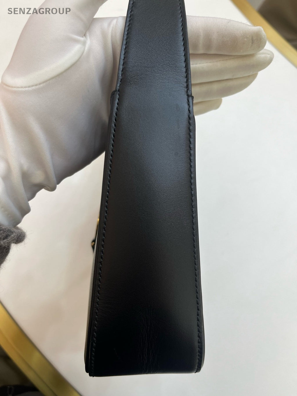 Saint Laurent Calfskin Hobo Shoulder Bag Black Gold Used Women Classic