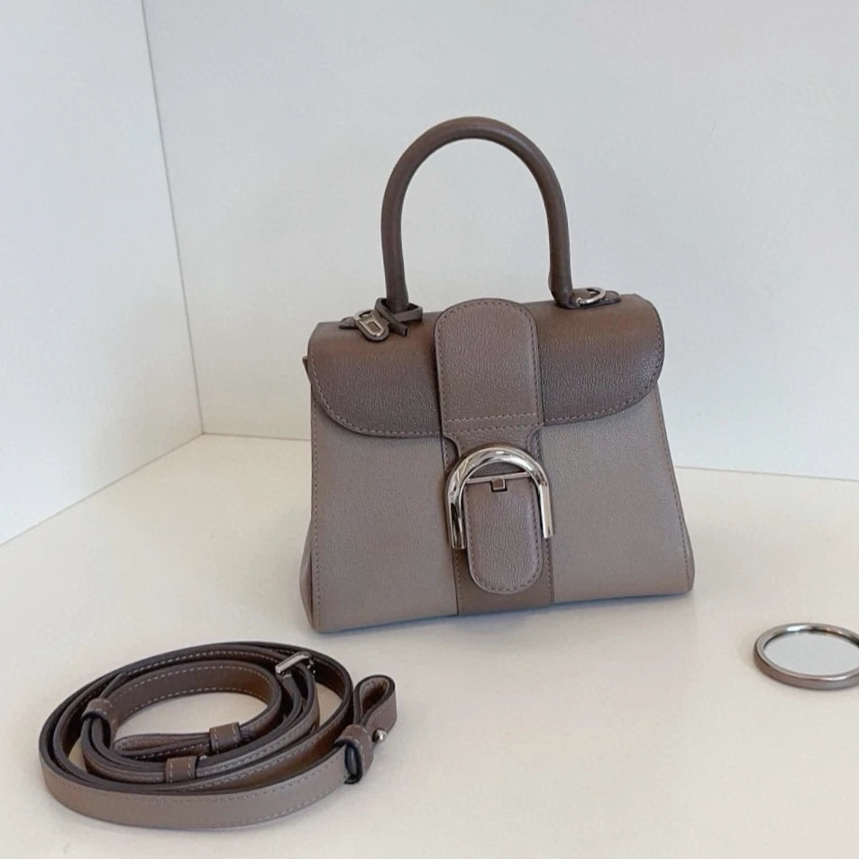 Delvaux Brilliant Mini Calfskin Top Handle Bag Crossbody Gray Silver Women