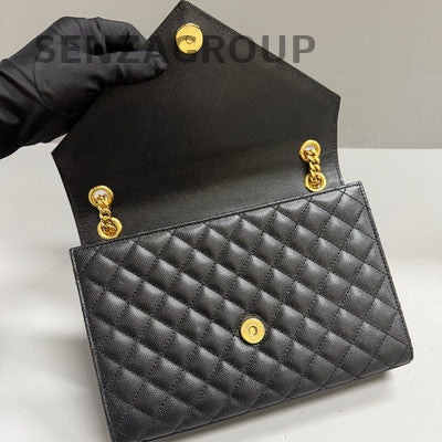 Saint Laurent Black Gold Caviar Envelope Chain Shoulder Bag Classic Women