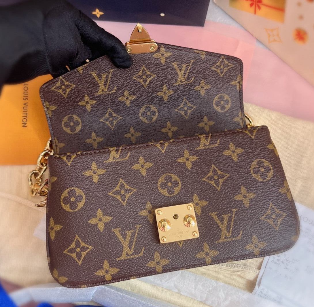 Louis Vuitton Pochette Metis Mini Monogram Chain Shoulder Bag Brown Gold Women
