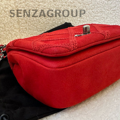 Chanel Red Silver Quilted Chain Shoulder Bag Mini Classic Women