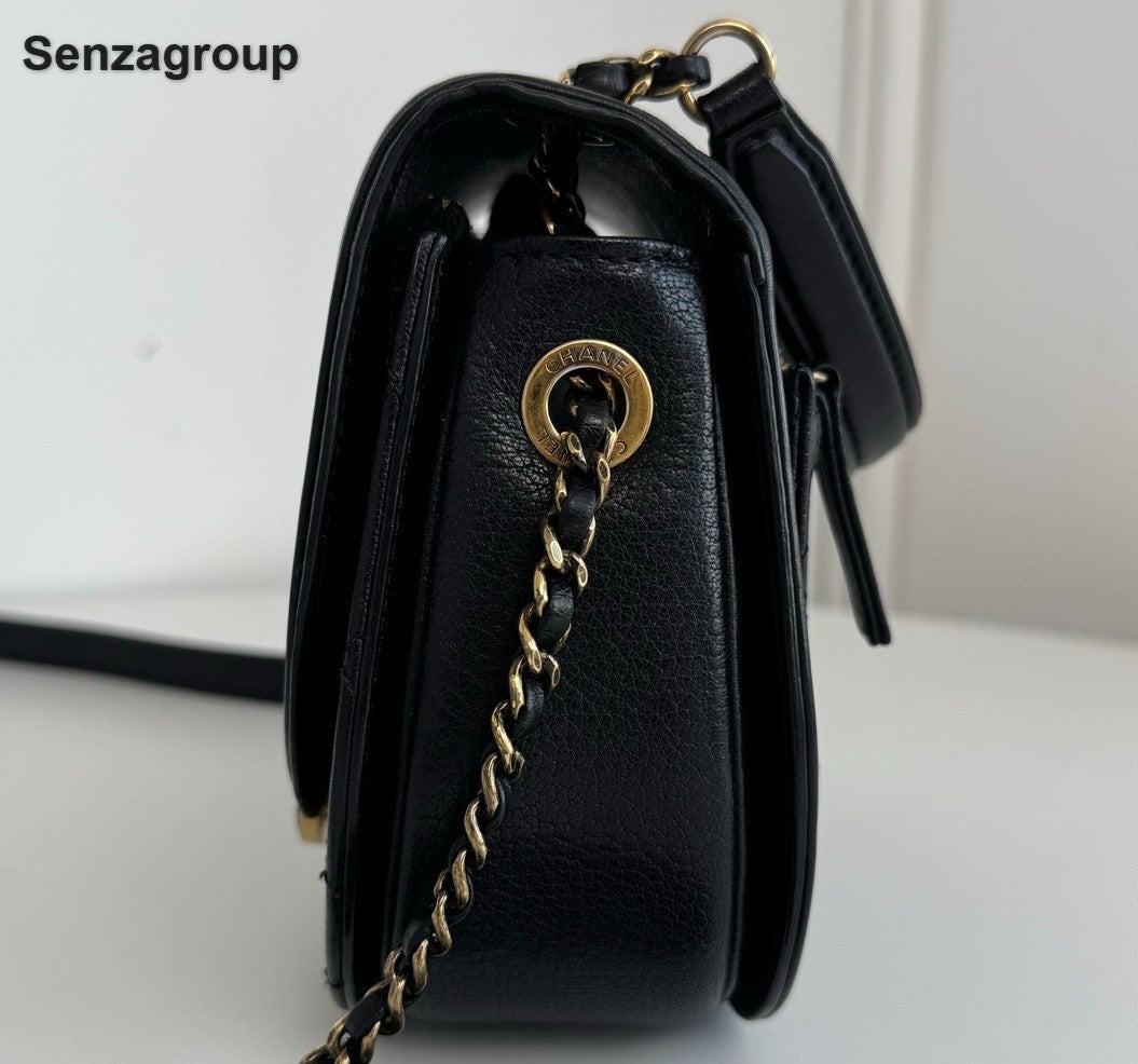 Chanel Cuba Calfskin Top Handle Crossbody Black Gold Women Classic Fashion