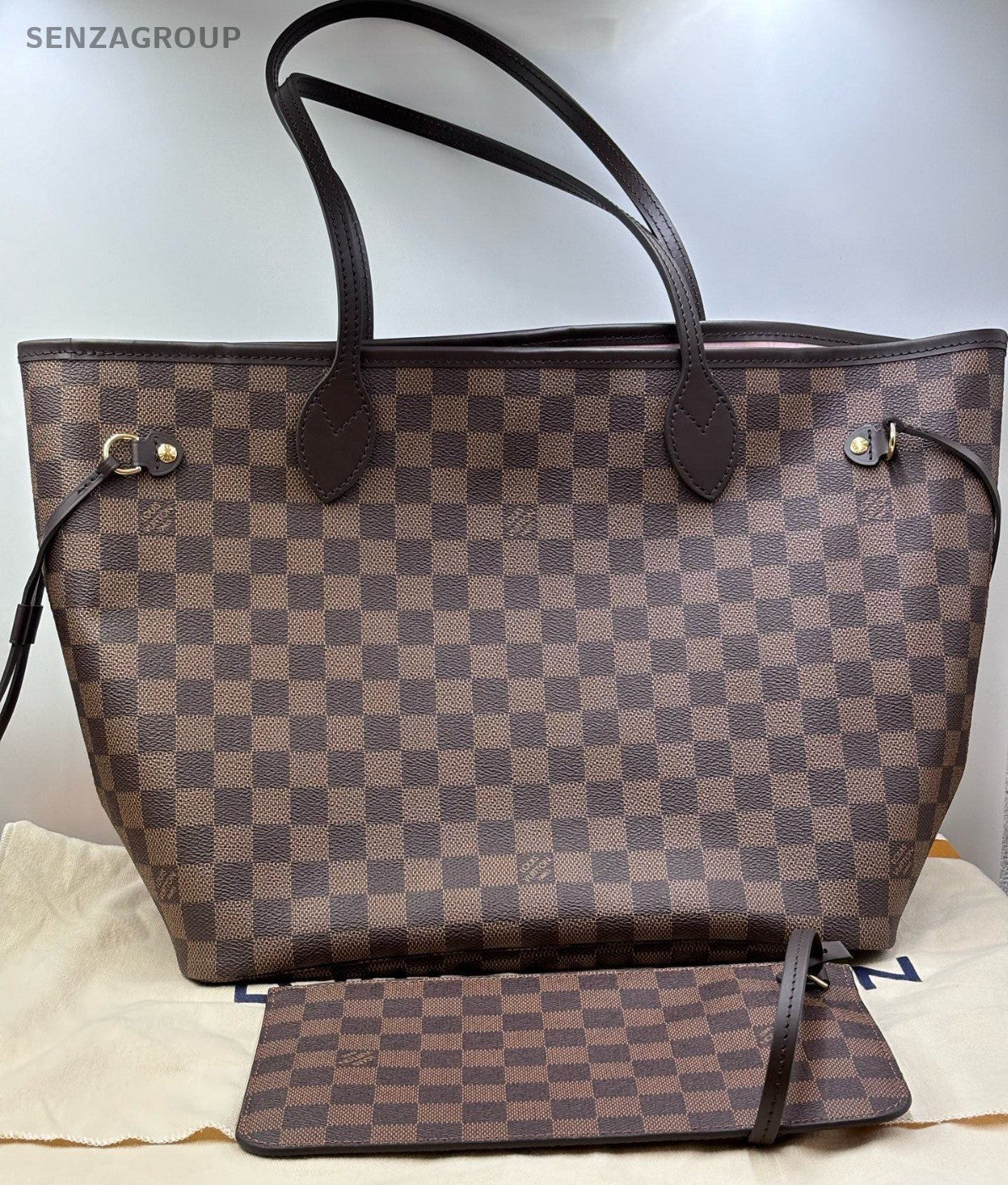 Louis Vuitton Neverfull MM Tote Shoulder Bag Brown Pink Women Classic