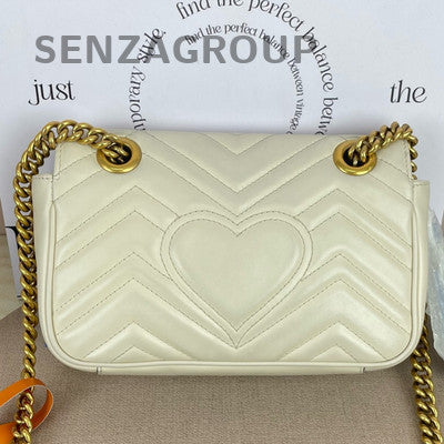Gucci GG Marmont 22 White Gold Chain Shoulder Crossbody Bag Women Classic