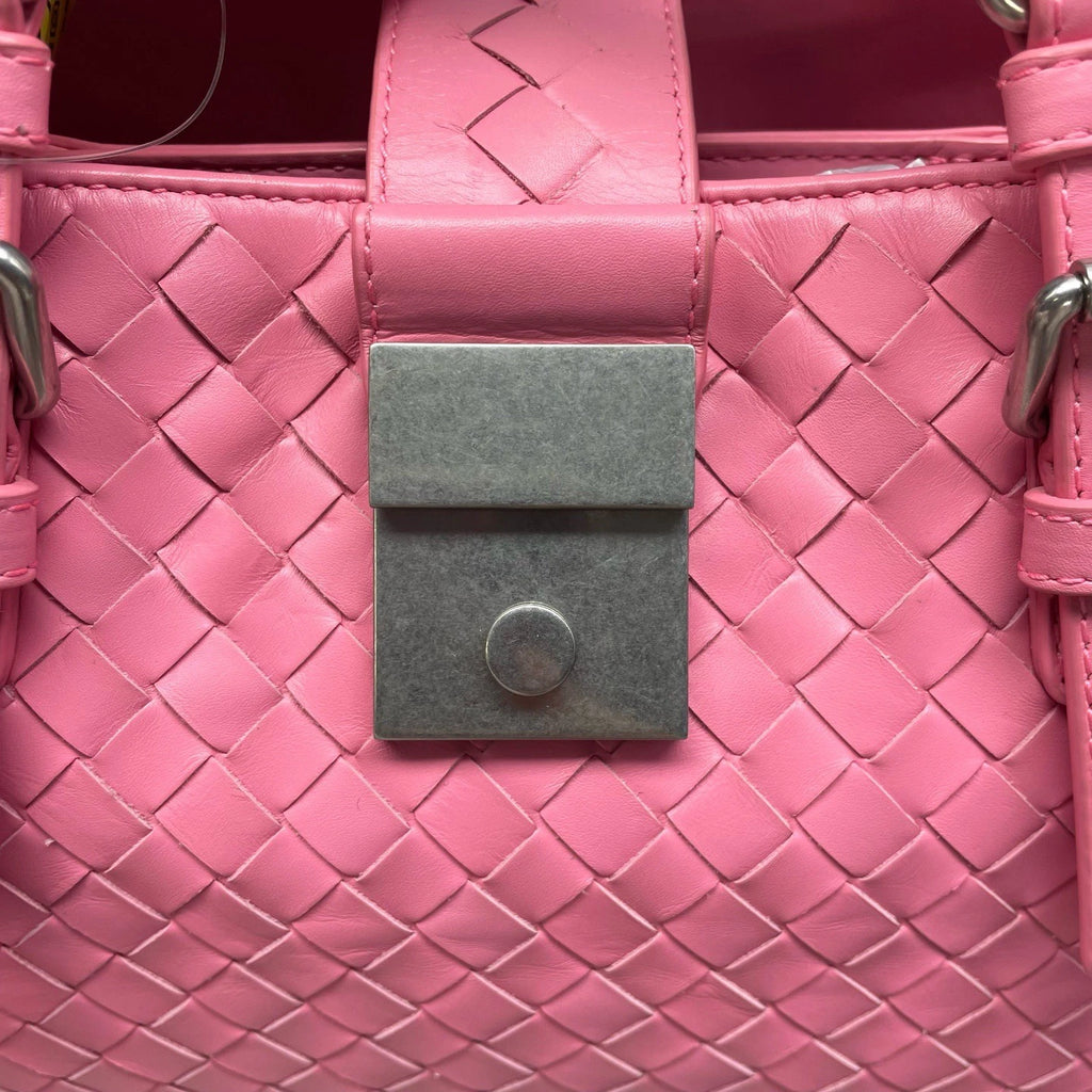 Bottega Veneta Intrecciato PM Top Handle Bag Crossbody Pink Silver Women