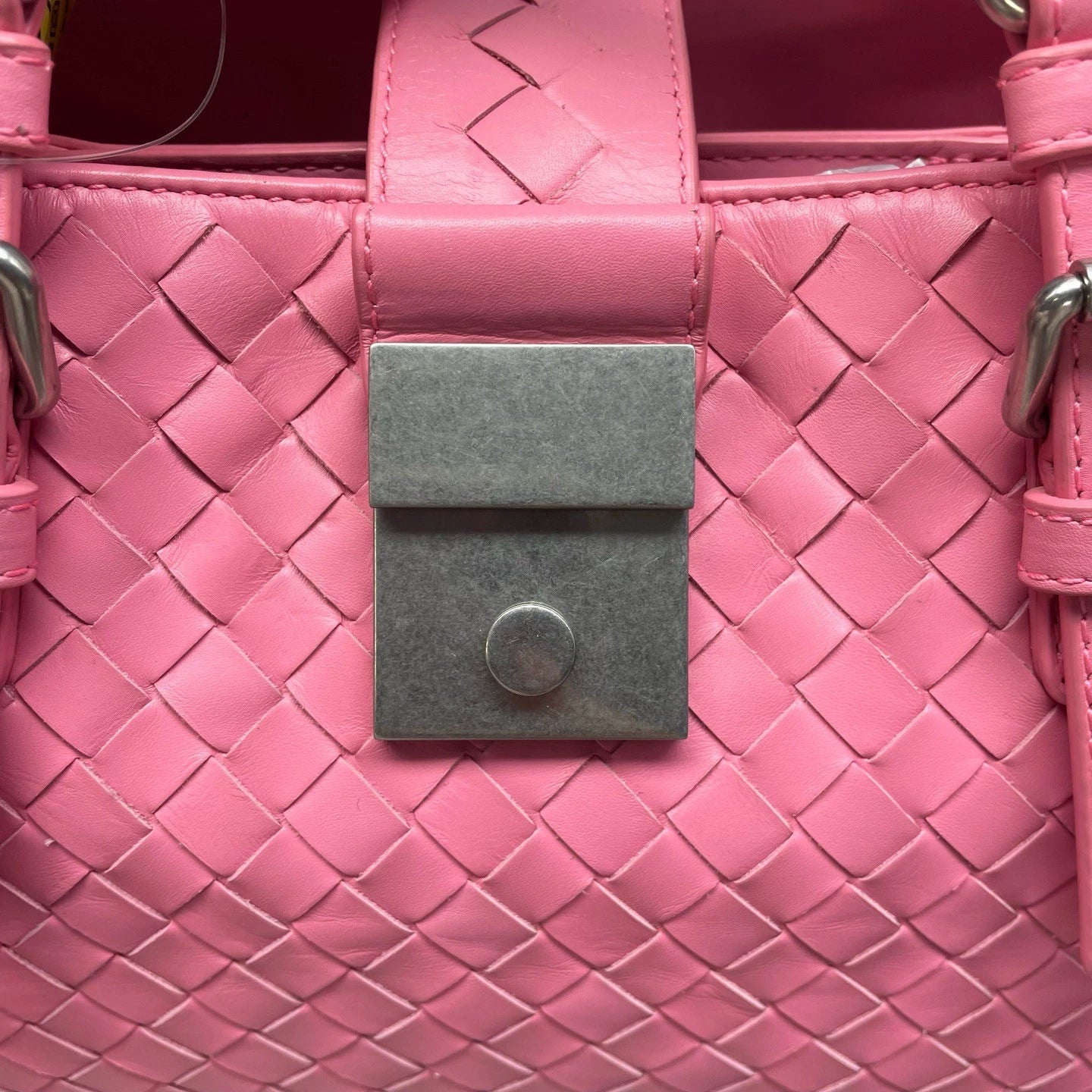 Bottega Veneta Intrecciato PM Top Handle Bag Crossbody Pink Silver Women