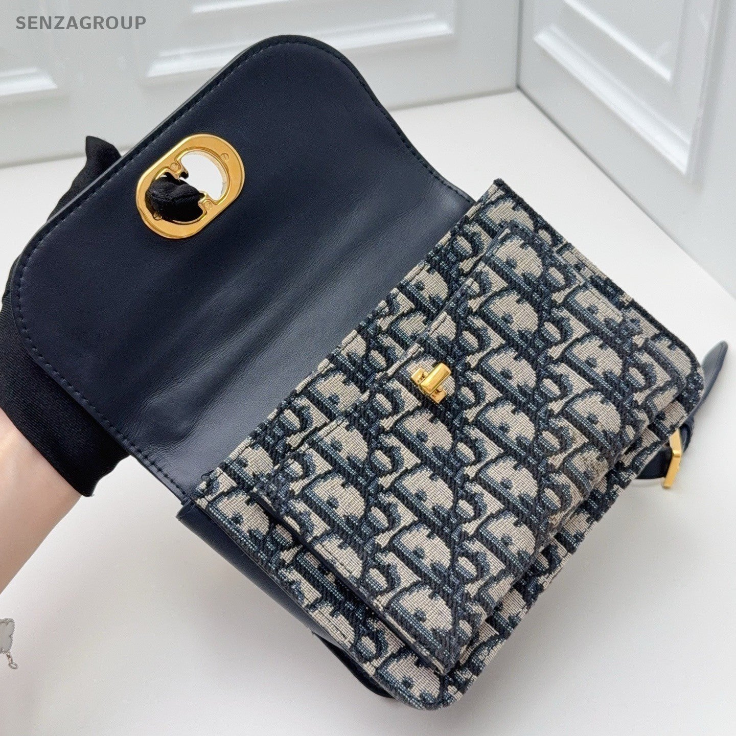 Christian Dior Miss maddy Oblique Chain Shoulder Bag Crossbody Blue Gold Women