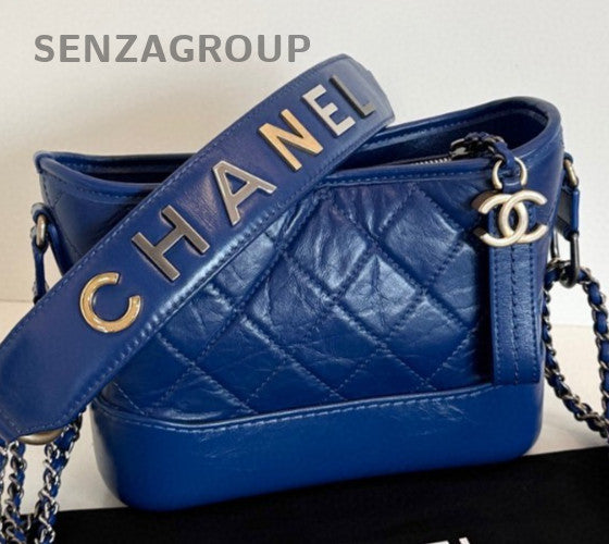 Chanel Gabrielle PM Chain Top Handle Bag Shoulder Bag Blue Gold Women Classic