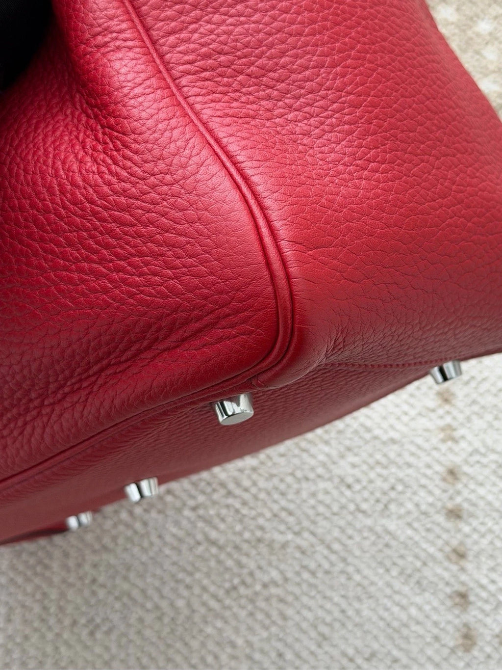 Hermes Lindy30 TC Leather Top Handle Shoulder Bag Red Silver Women Classic