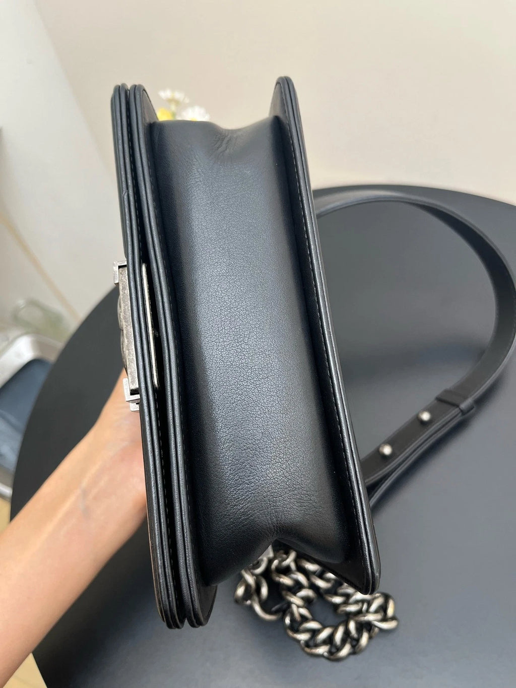 CHANEL Leboy Small Shoulder Bag For Women Black Silver