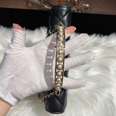 Chanel Black Gold Pearl Handle WOC Chain Crossbody Shoulder Bag