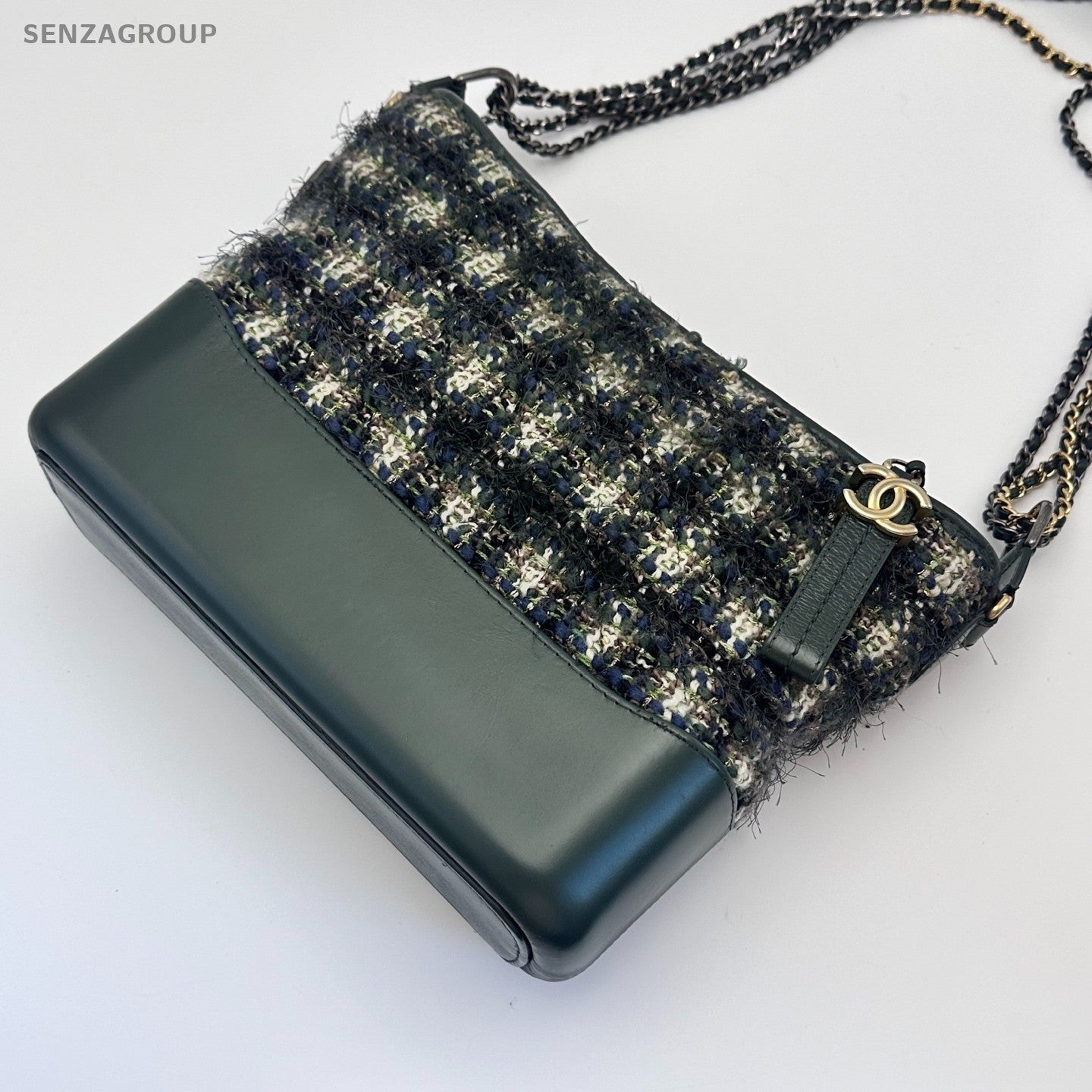 Chanel Gabrielle MM wool fabric Chain Shoulder bag dark green Women