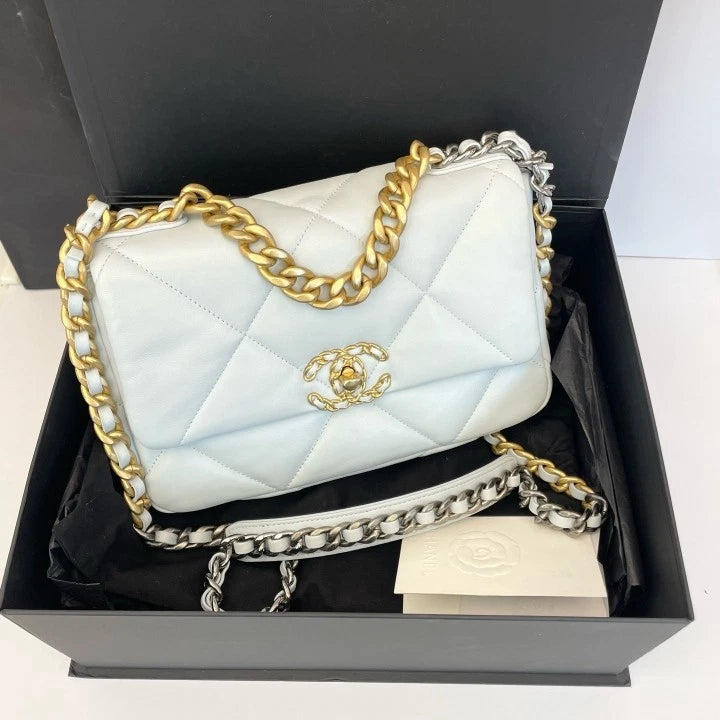 CHANEL 19Bag Baby Blue Lambskin Shoulder Bag For Women