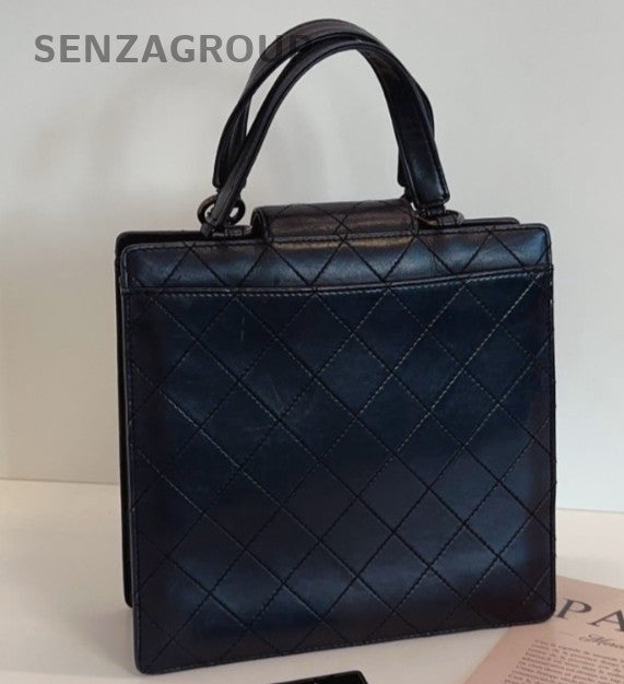 Chanel Diamond Vintage Tote Handbag Black Silver Used Women Classic