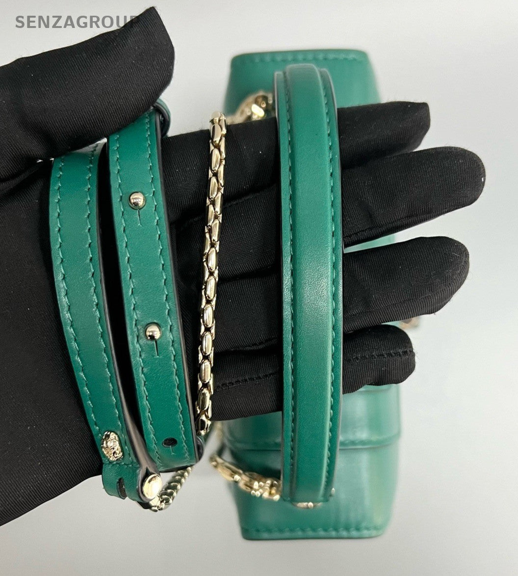 Bvlgari Serpenti PM Top Handle Bag Crossbody Green Gold Women Fashion