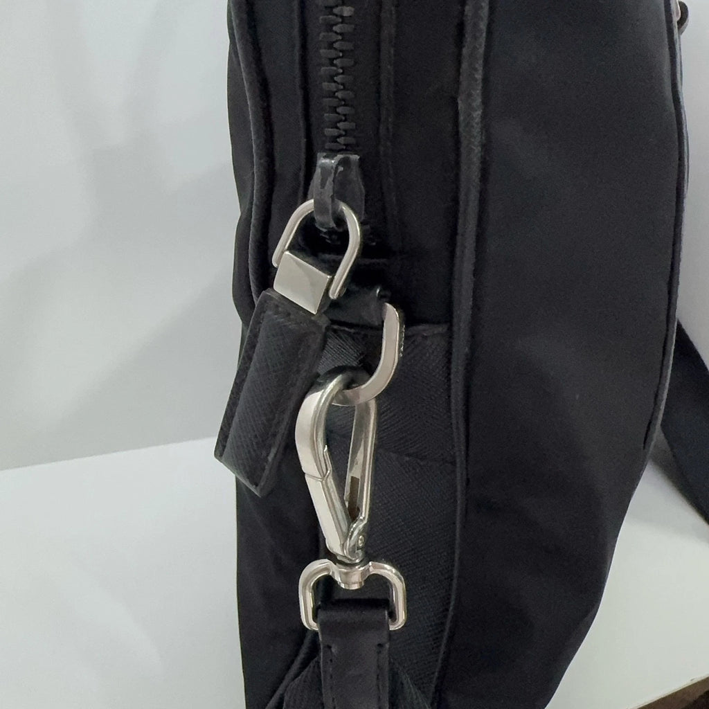 PRADA Black Nylon Leather Briefcase Handbag Crossbody Bag For Women