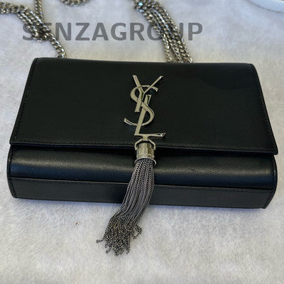 Saint Laurent Black Silver Tassel Chain Shoulder Crossbody Bag Classic Women