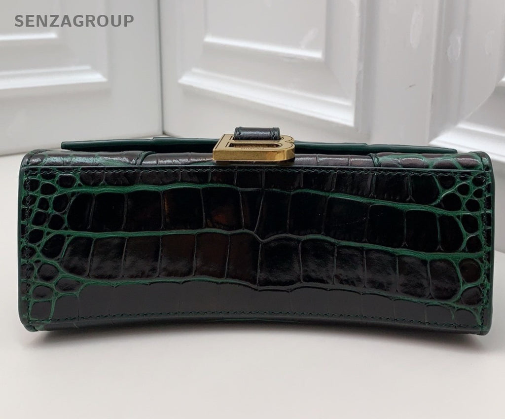 Balenciaga Calfskin 2Way Top Handle Bag Crossbody Green Gold Women Classic