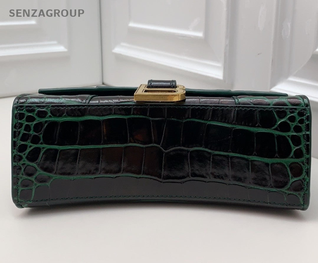 Balenciaga Calfskin 2Way Top Handle Bag Crossbody Green Gold Women Classic