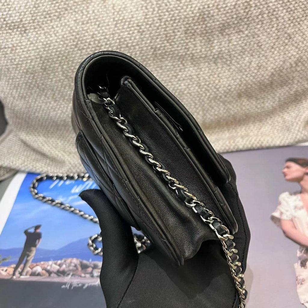 Chanel WOC Lambskin Chain Shoulder Bag Crossbody Diamond Black Silver Women