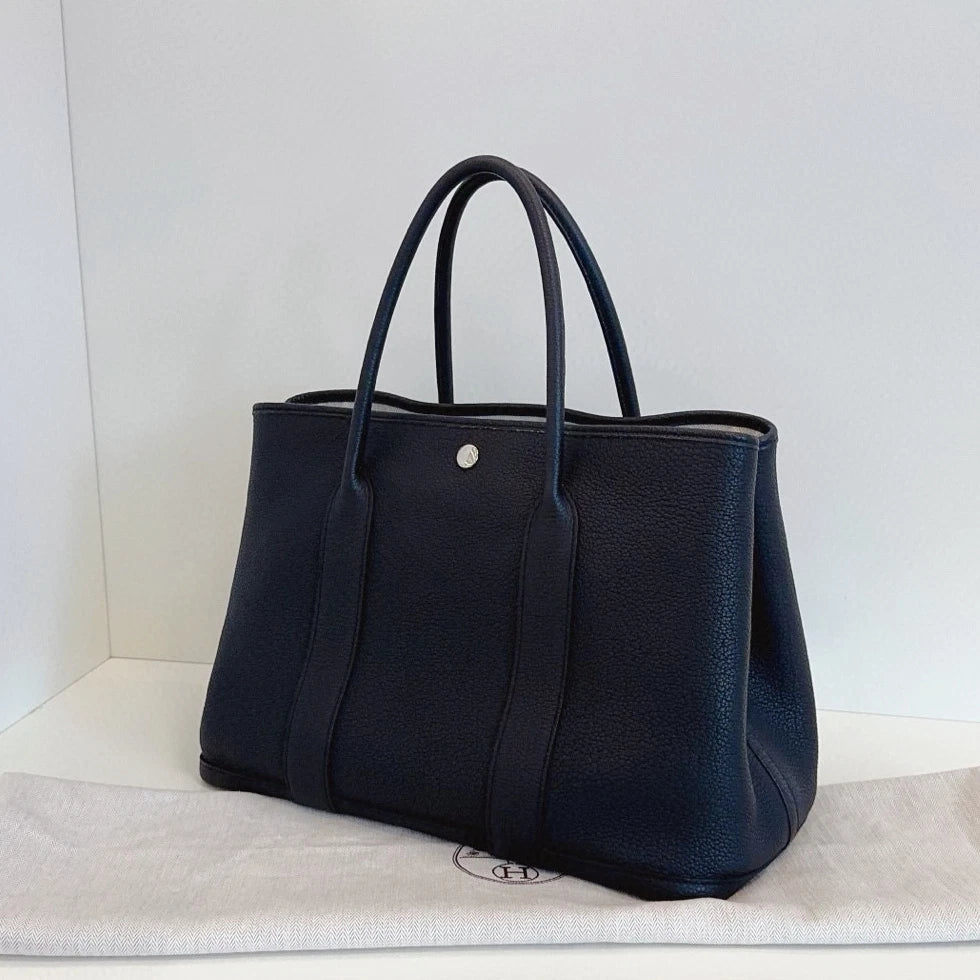 Hermes Garden Party36 Top Handle Bag Black Silver Unisex Adults Classic