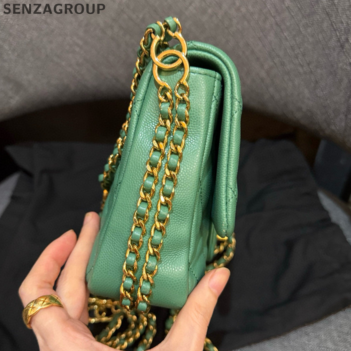 Chanel Classic Flap Green Gold Calfskin Chain Shoulder Crossbody Bag