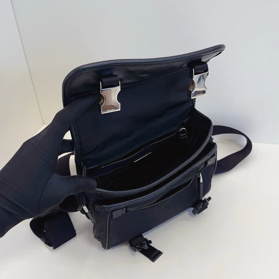 Prada Re-Nylon PM Shoulder Crossbody Black Silver Unisex Adults Classic