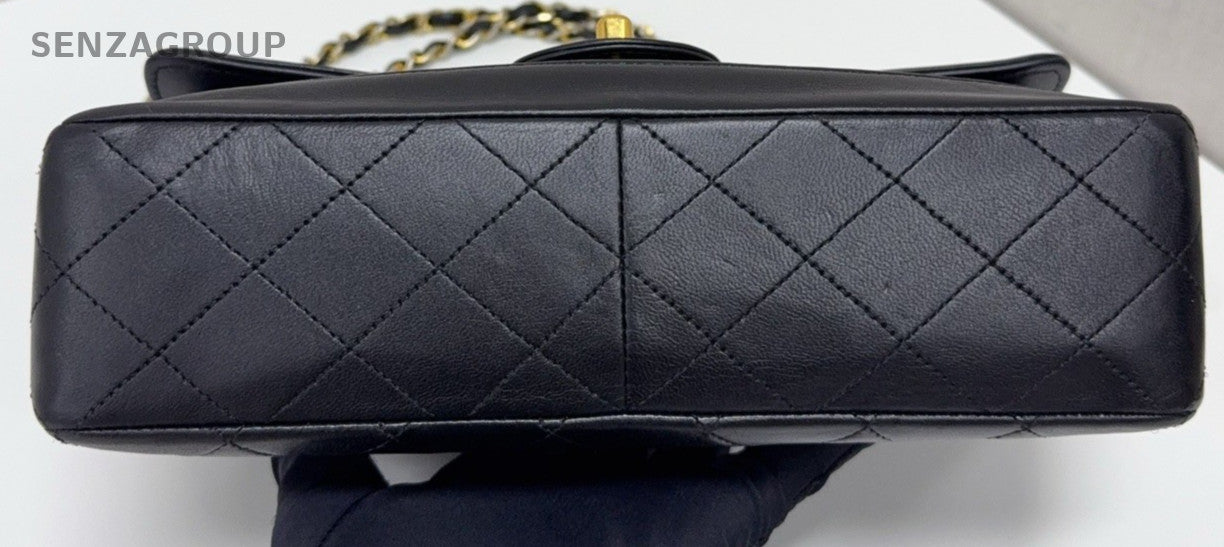 Chanel Vintage PM Classic Flap Mini Chain Shoulder Crossbody Bag Black Gold