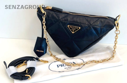 PRADA Puff Diamond pattern All Leather Chain 2way Shoulder Handbag Women black