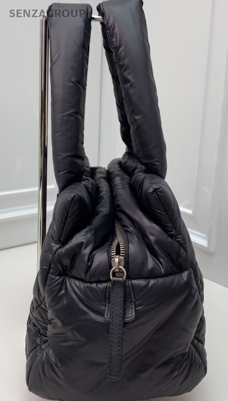 CHANEL Puffer Fabric Tote Pillow Shoulder Bag Black Women