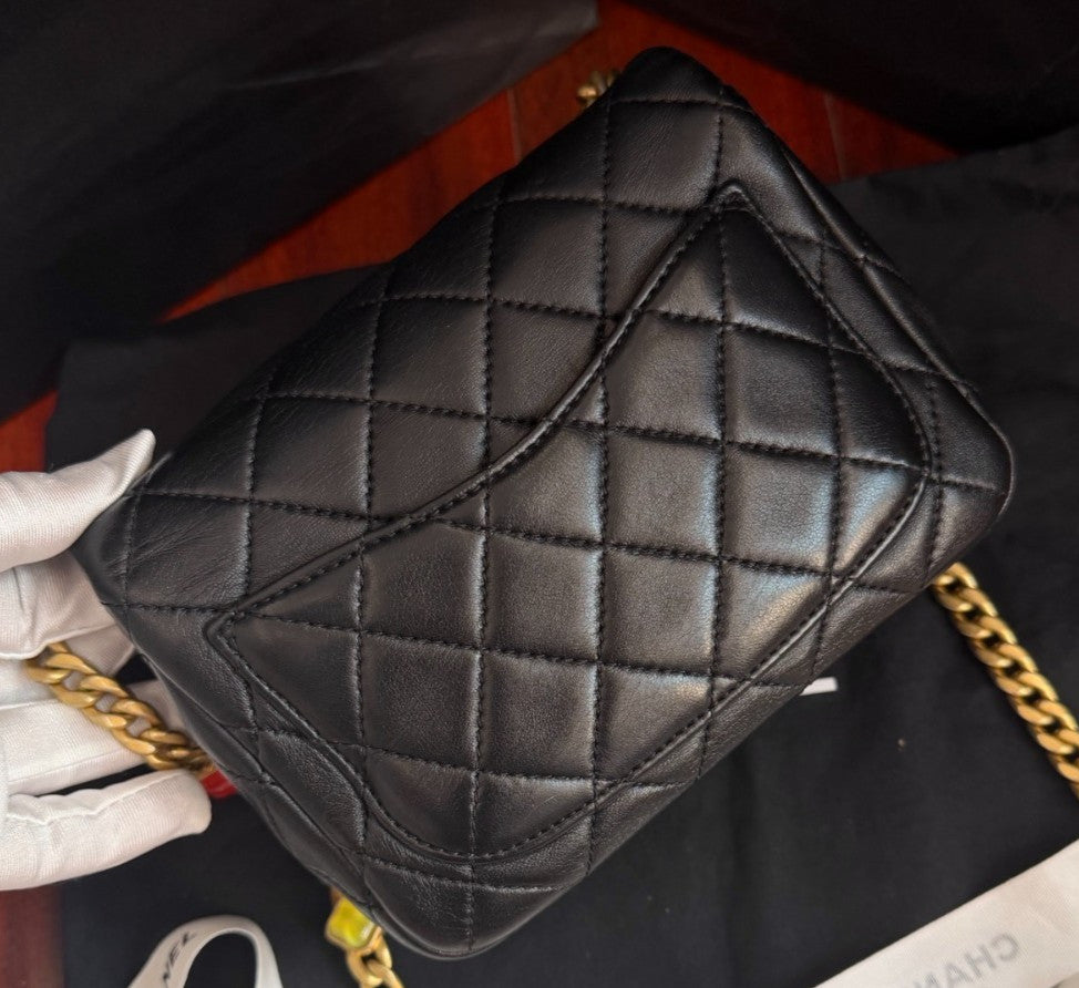 Chanel Classic Flap Colorful Chain Shoulder Bag Crossbody Black Gold Women